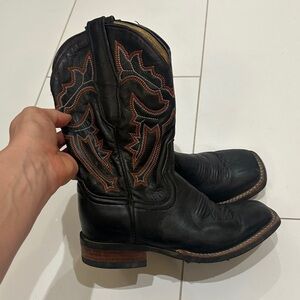 Botas Black Leather Cowboy Boots square Toe stitching kids 2 cowhide Rodeo